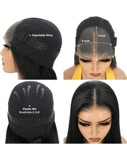 Black wig cap with adjustable strap and elastic net on a mannequin head.