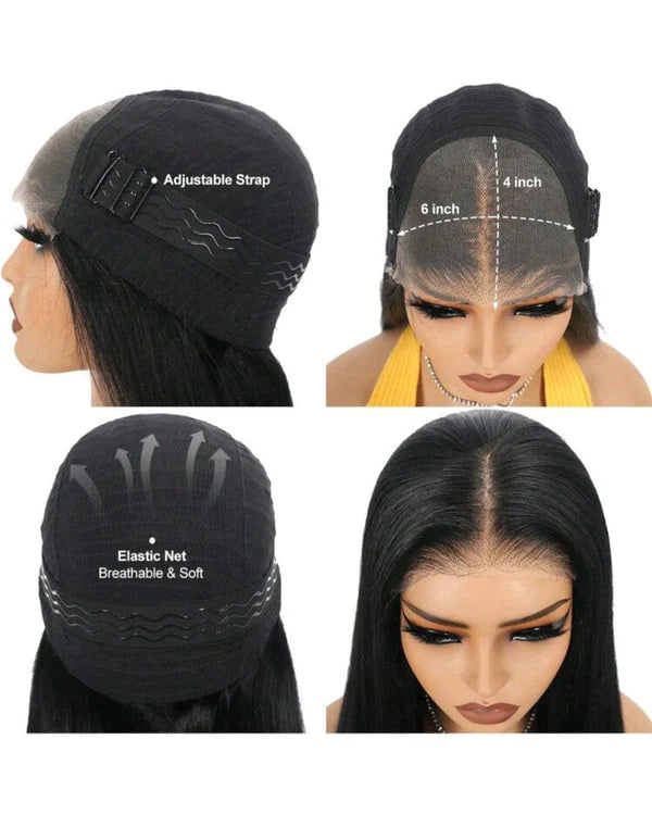 Black wig cap with adjustable strap and elastic net on a mannequin head.