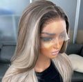 Person wearing a blonde wig with a blurred background