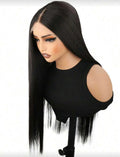 Mannequin head with long black hair on a white background